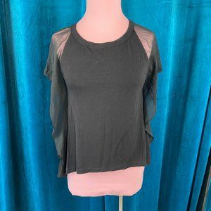 Bebe  Batwing Sheer Sleeve Blouse Top Black